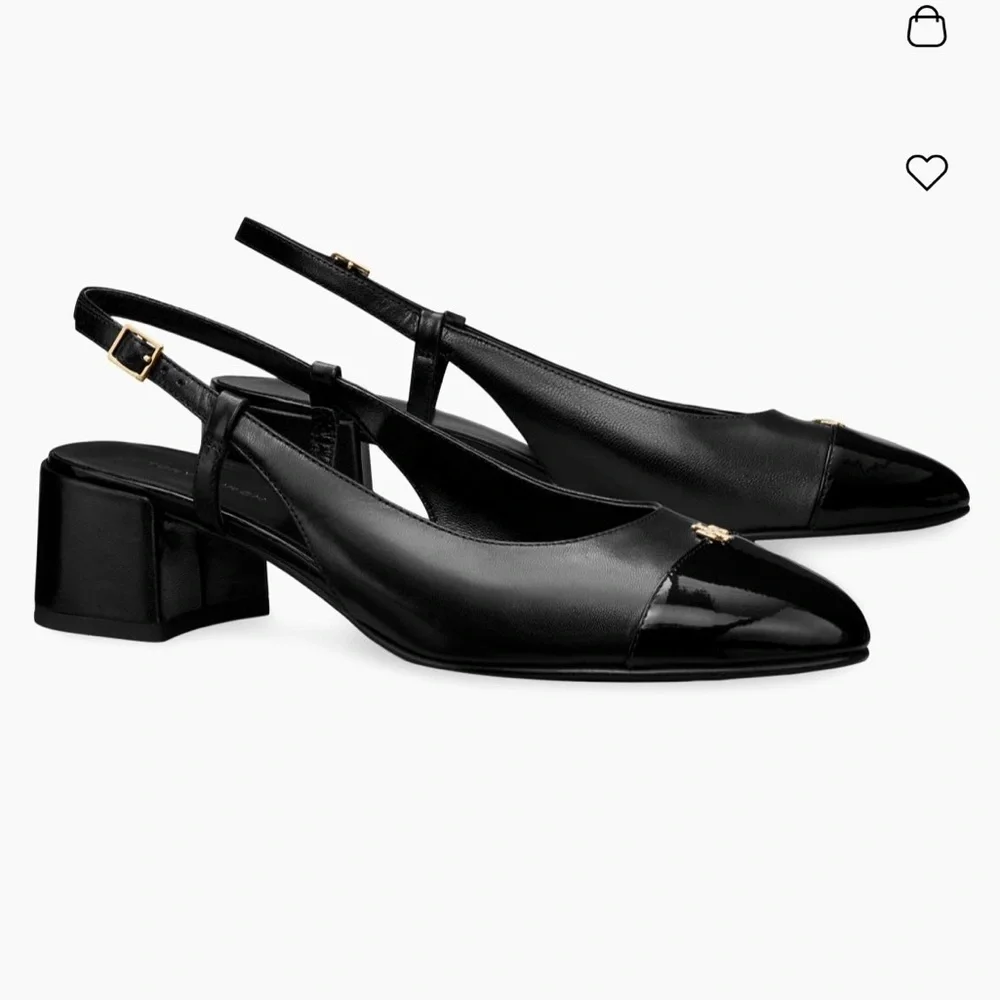 Tory Burch Black 45MM Logo-Detailed leather Cap-Toe Pumps